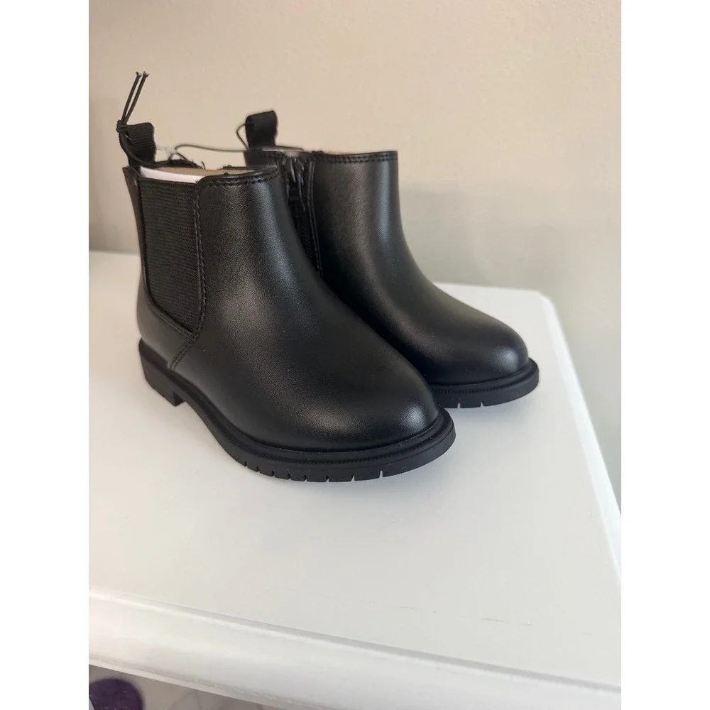 Cat & Jack Tanner Chelsea Boots Toddler Size 11 Black Faux Leather NWT